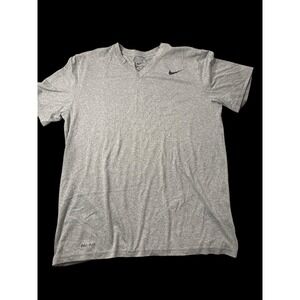 Nike Shirt Mens M Gray Dri-FIT V-Neck Short Sleeve Athletic Running Training